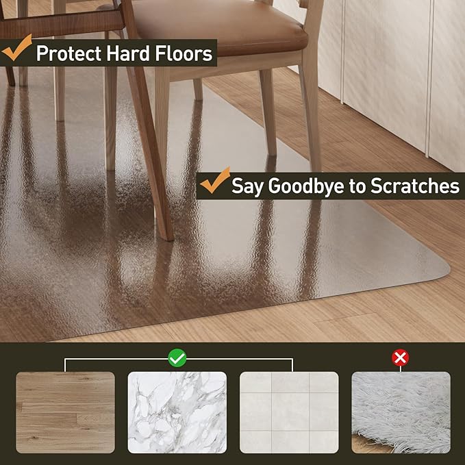 5'×7' Large Vinyl Area Mat for Floor, Translucent Black Scratch Resistant Floor Protector for Under Dining Table, No Spill Durable PVC Area Rug for Garage, Bedroom, Lvinig Room