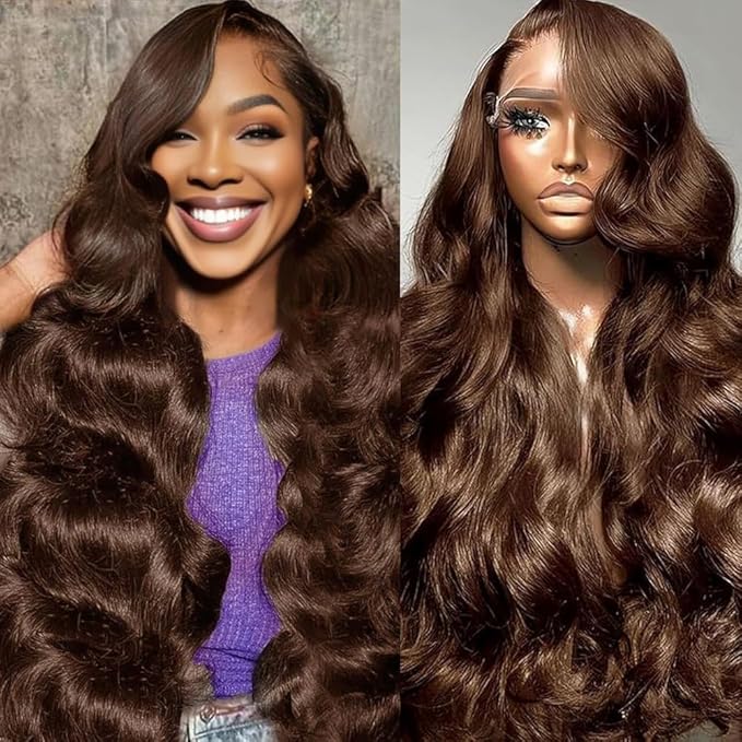 32 Inch Chocolate Brown Body Wave Wig Brown Wig Human Hair 13x6 HD Lace Front Wigs Body Wave Human Hair Wig Dark Brown Wig Pre Plucked Natural M Hairline For Women