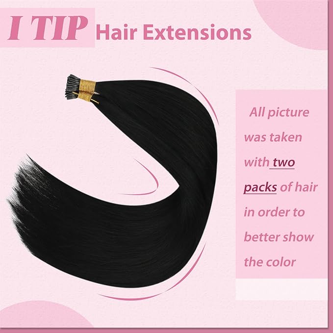 YoungSee Itip Human Hair Extensions Black 20In I Tip Hair Extensions Human Hair Jet Black Itip Extension Remy Hair 50s 50g Pre Bonded Hair Extension with Soft and Smooth Texture