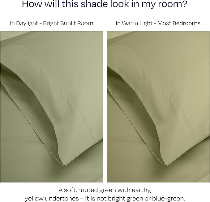 California Design Den Standard/Queen Size Pillow Cases Set of 2-1000 Thread Count Sateen, Soft & Thick 100% Cotton Pillow Cases Standard Size, Durable - Sage Green