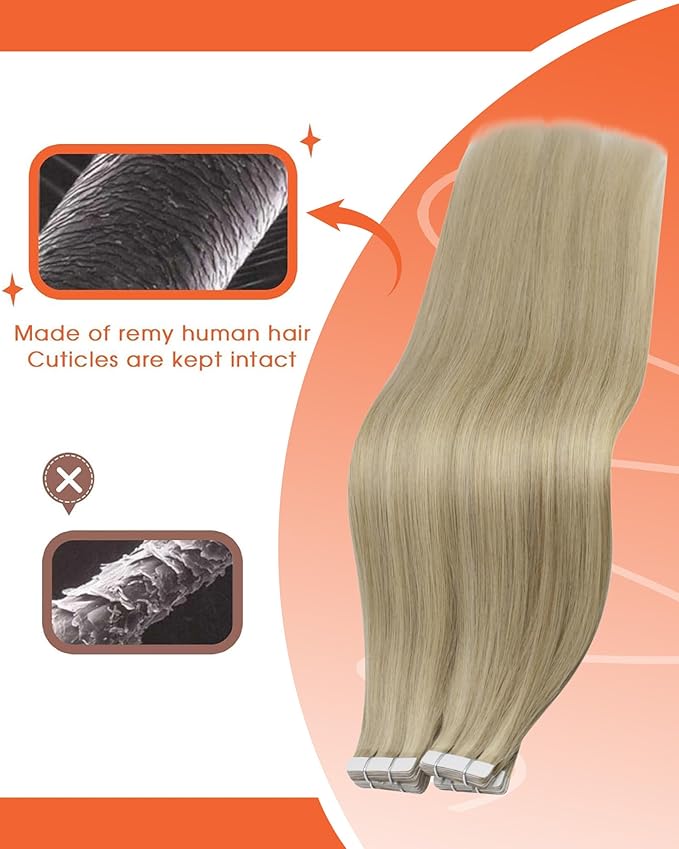 Sunny Hair Tape in Hair Extensions Real Human Hair Invisible Remy Hair Extensions Tape ins for Women Dark Honey Blonde Highlight Medium Blonde 18 inch 25G