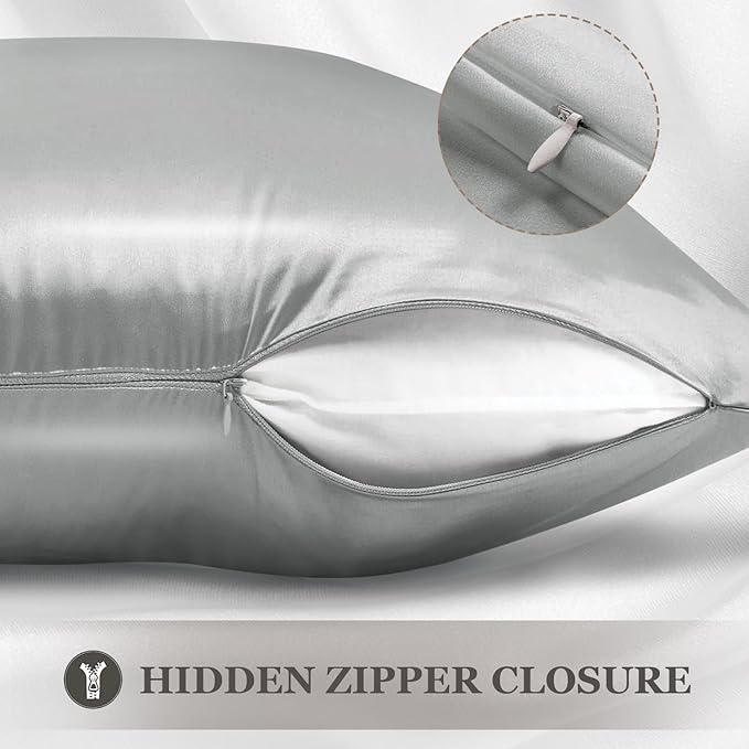 Adubor Silk Pillowcase for Hair and Skin with Hidden Zipper, Both Sides 23 Momme Silk Pillow Case, Queen Size 20×30 inches, Dark Grey, 2PCS
