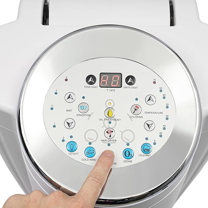 Salon Hair Steamer, 12 Color Multi-Function, Standing, O3 Ozone, Adjustable, White