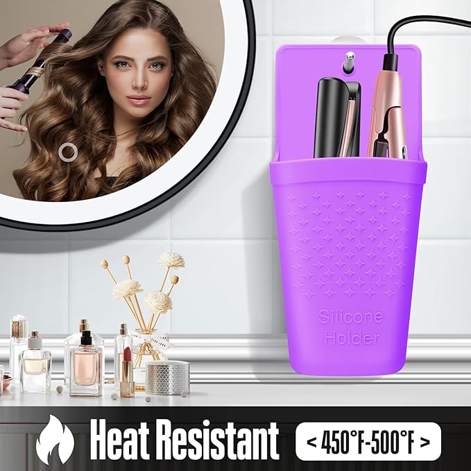 Heat Resistant Silicone Hair Iron Mat and Pouch,Portable Travel Hair Straightener Mat and Holder for Hair Styling Tools.1 Pack.(Purple)