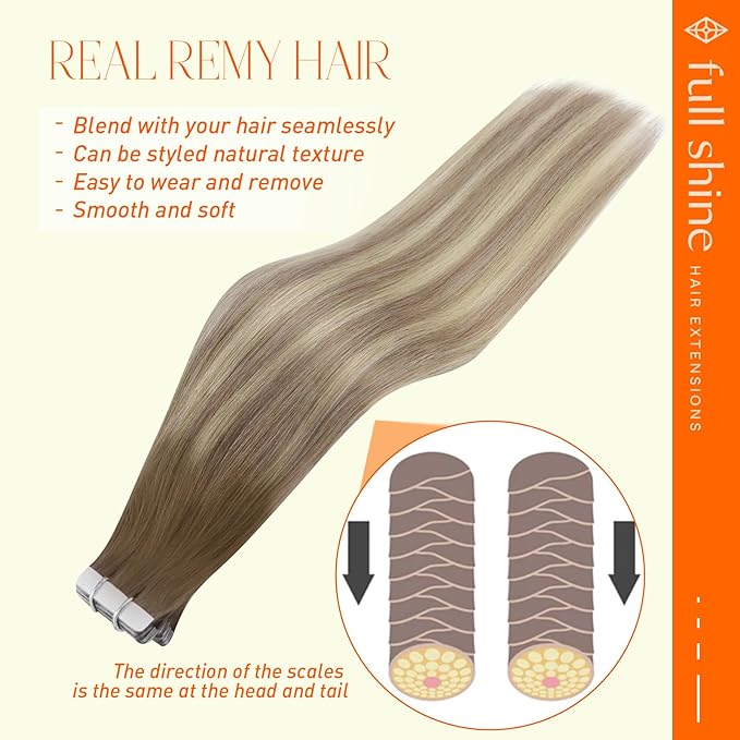 Full Shine Tape in Hair Extensions Human Hair 14Inch Color 8 Fading To 60 Platinum Blonde And 18 Ash Blonde Hair Extensions Tape in 50Gram Seamless Remy Tape in Extensions 20Pcs for Wedding
