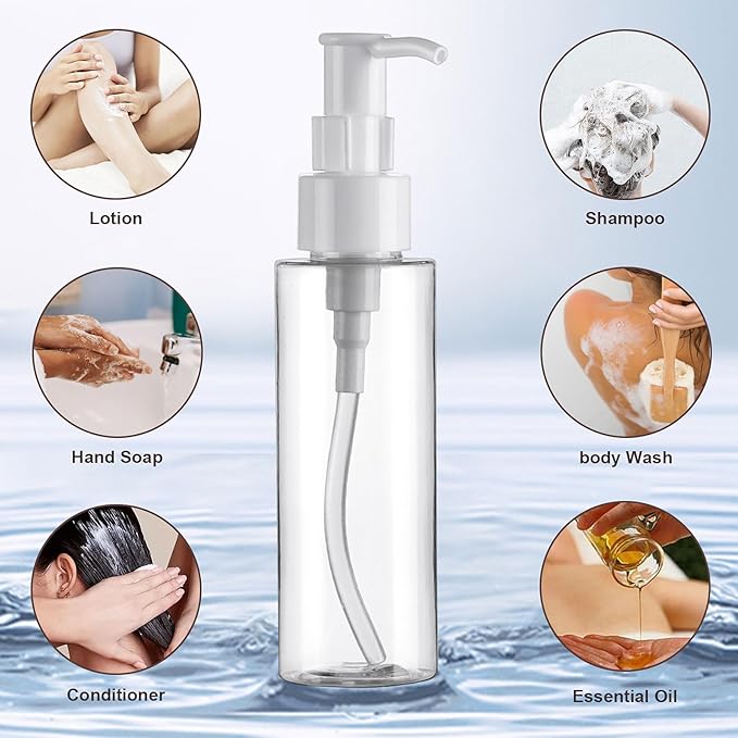Cosywell Plastic Pump Bottles Dispenser TSA Approved 3.4oz 12 Pack Portable Refillable Container Clear Plastic Lotion Pump Dispenser Bottle for Facial Cleansing Oil Shampoo Shower Gel
