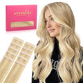 WENNALIFE Tape in Hair Extensions Human Hair Light Blonde Highlighted Golden Blonde Tape in Extensions, 10pcs 25g 14 inch Remy Invisible Tape Ins Straight Soft Real Human Hair Tape in Extensions