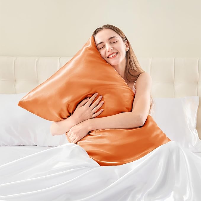 BEDELITE Satin Pillowcase with Zipper 2 Pack, Burnt Orange Pillow Cases Standard Size, Super Soft and Cooling Similar to Silk Pillow Cases, Gift for Women Men(20x26 Inches)