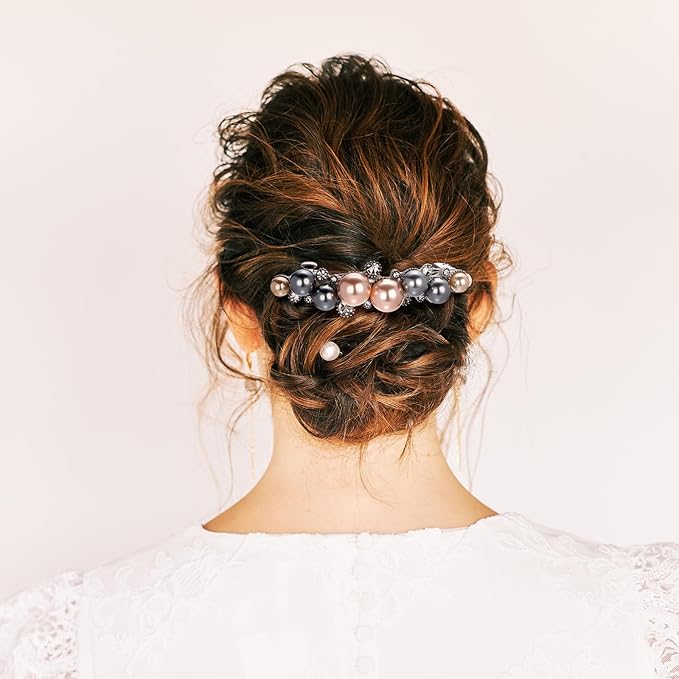 Geyoga 6 Pieces Vintage Hair Barrettes for Women Retro Flower French Pearl Crystal Rhinestones Clips Hair Pins for Women Styling Accessories(Stylish Style)