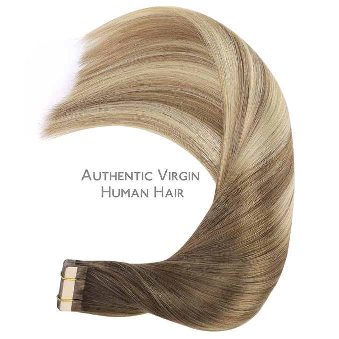 WENNALIFE Tape in Hair Extensions Human Hair, 20pcs 18 inch 50g Ombre Walnut Brown to Ash Brown and Bleach Blonde Remy Tape Hair Extensions Real Human Hair Tape Extensions Coloured Hair Extensions