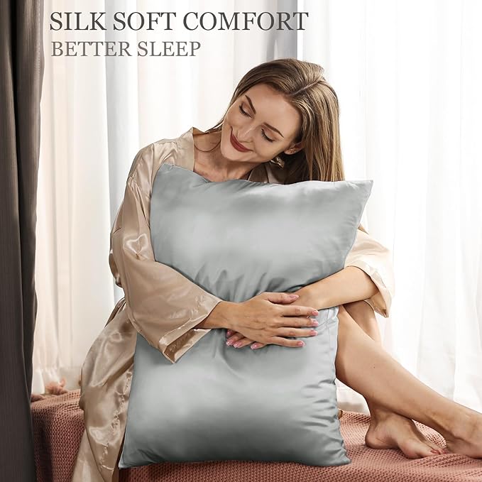 Adubor 100% Silk Pillowcase - Mulberry Silk Pillow Cases, 23 Momme 6A Grade Fibers, Silk Pillow Case for Hair and Skin Health, with Hidden Zipper (Standard 20''×26'', Dark Gray, 1PC)