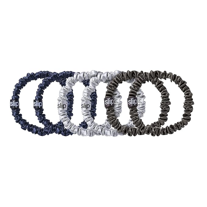 slip Skinnies The Midnight Collection | Pure Silk Skinny Scrunchies Set | 100% Mulberry Silk, Anti-Crease, Ultra Soft, Gentle on Hair, Prevents Breakage | Set of 6, Stylish & Durable