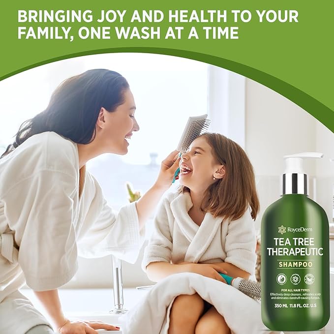 Roycederm Tea Tree Antifungal Shampoo: Folliculitis Shampoo for Dry Scalp, Dandruff, and Itchy Scalp - Medicated Clarifying shampoo with Tea Tree Oil, Paraben & Sulfate Free