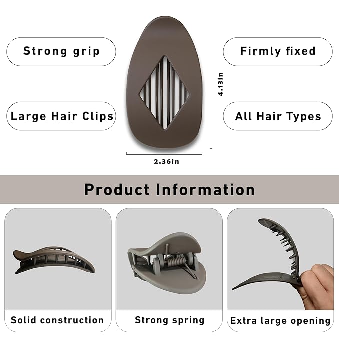 8Pcs Flat Square Hair Clips Large Claw Clips for Thick Medium Thin Hair Non Slip Strong Hold Barrettes French Duckbill Accessories for Women Girls Leopard