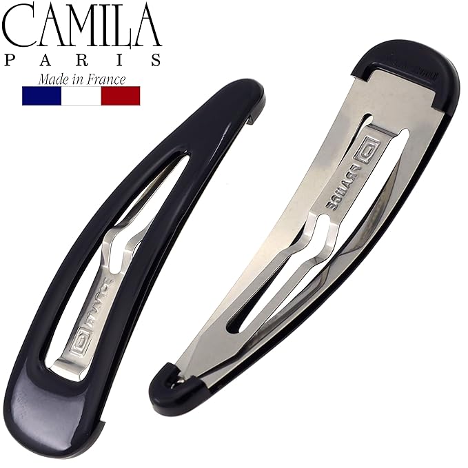Camila Paris AD90/2 French Hair Barrettes Clips, Snap Hair Slides Clic Clac for Women, Styling Girls Side Slide-in Metal Snap Pin Hair Accessories for Women. Strong Hold, No Slip Grip, Made in France