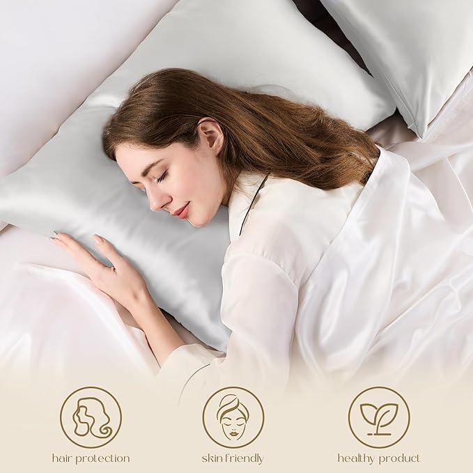 ZIMASILK 100% Pure Mulberry Silk Pillowcase for Hair and Skin Health,Soft and Smooth,Both Sides Premium Grade 6A Silk,600 Thread Count,with Hidden Zipper,1pc (Queen 20''x30'',Light Grey)