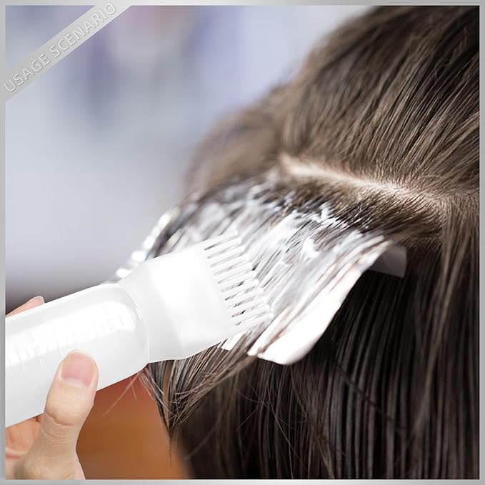 Root Comb Applicator Bottle 6 Ounce, 2 Pack Hair Oil Applicator Hair Dye Bottle Tools with Dispenser Root Comb Brush for Scalp Oil Hair Oiling Applicator - white