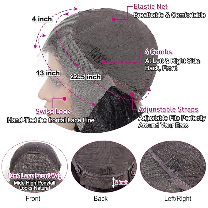 Hermosa 12A 13x4 HD Lace Front Human Hair Wigs Pre Plucked with Baby Hair 220% Density Brazilian Straight Wigs Human Hair for Women Natural Hairline 20 inch