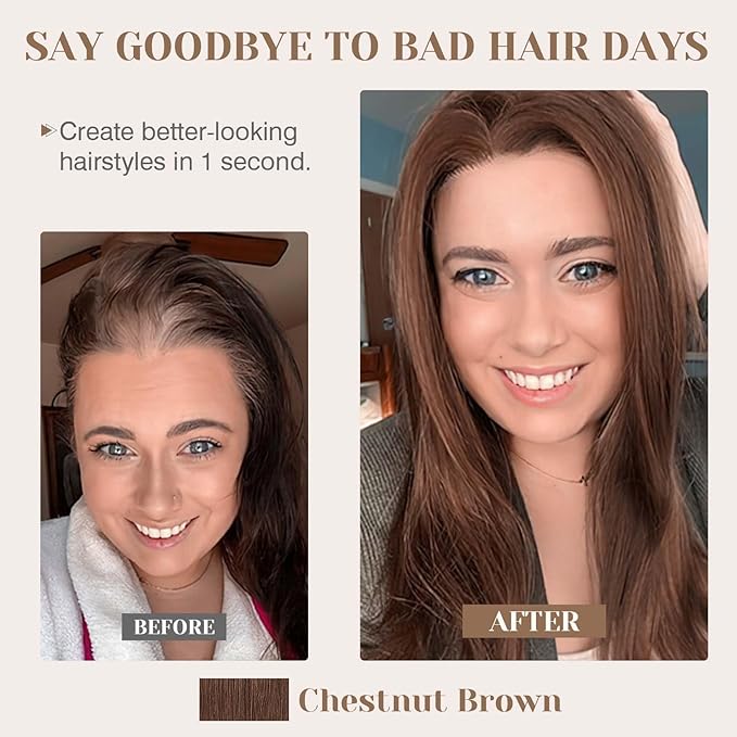 S-noilite Hair Toppers for Women Real Human Hair 3D 360° Cover Clip in 100% Real Human Hair Toppers 3″*4″ Clip in Silk Base 12 inch Chestnut Brown