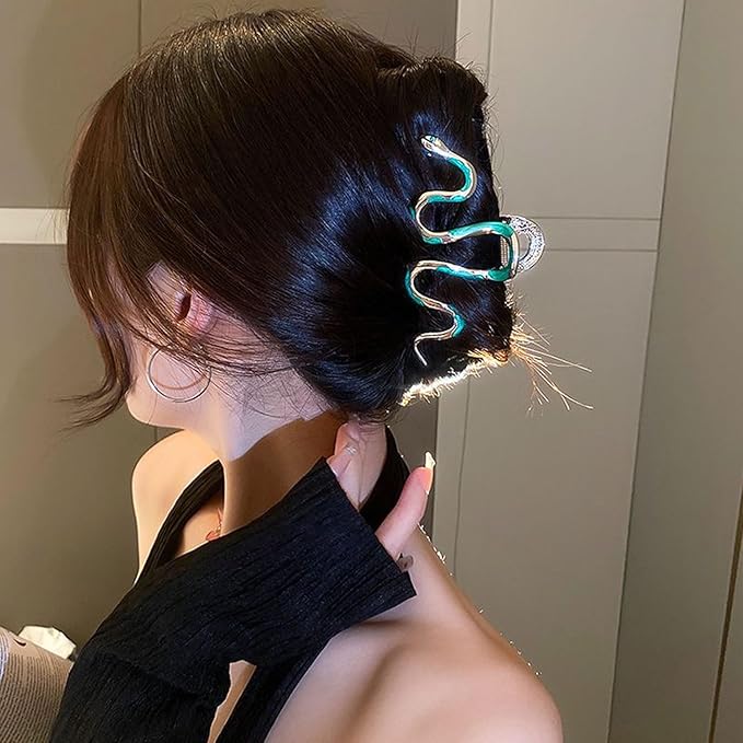 Green Snake Metal Claw Hair Clip, 1Pcs 4.52Inch Hair Clip for Thin/Thick Hair, Non-Slip Strong Hold Grip, Animal Themed Hair Accessory