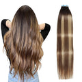 SUYYA Tape in Hair Extensions Human Hair Balayage Darkest Brown to Chestnut Brown and Light Blonde 12 Inch 40g/pack 20pcs Straight Seamless Skin Weft Tape in Extensions(12inch #P6/16/T2)