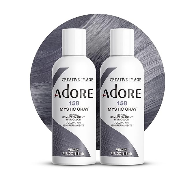 Adore Semi Permanent Hair Color (158 Mystic Gray) | Vegan & Cruelty-Free Gray Hair Dye | No Ammonia, No Peroxide, No Alcohol | 4 Fl Oz Each (Pack of 2)