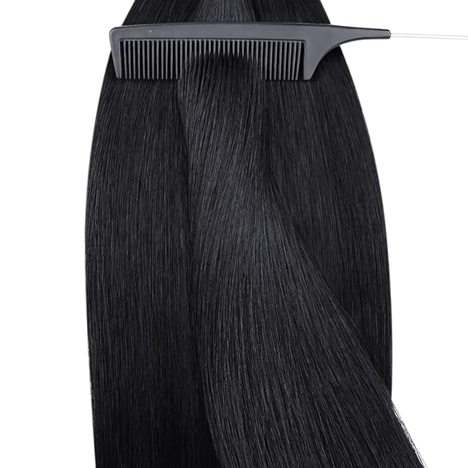 YoungSee Nano Beads Hair Extensions Jet Black 26inch Nano Ring Hair Extensions Human Hair Black Nanolink Hair Extension Cold Fusion Nano-Tip Hair Extension for Long Hair 50s 50g