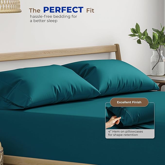 THREAD SPREAD 100% Egyptian Cotton Pillow Cases King - 1000 Thread Count Pillow Cases King Size Set of 2, Soft Cooling & Breathable Extra Long Staple Sateen Weave Cotton Pillow Covers for Bed - Teal
