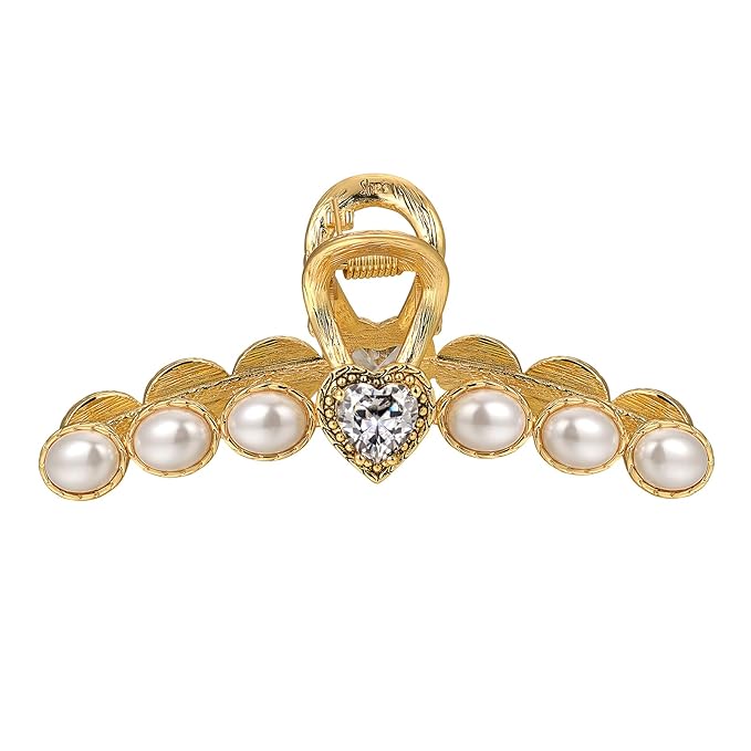 SHE'S FREE STYLE JUST FOR YOU Vintage Hair Claw Clip for women, Elegant Alloy Hair Clawwith Romantic Heart Design, Pearl details and 14K golden electroplating finish, Exquisite Hair Accessories