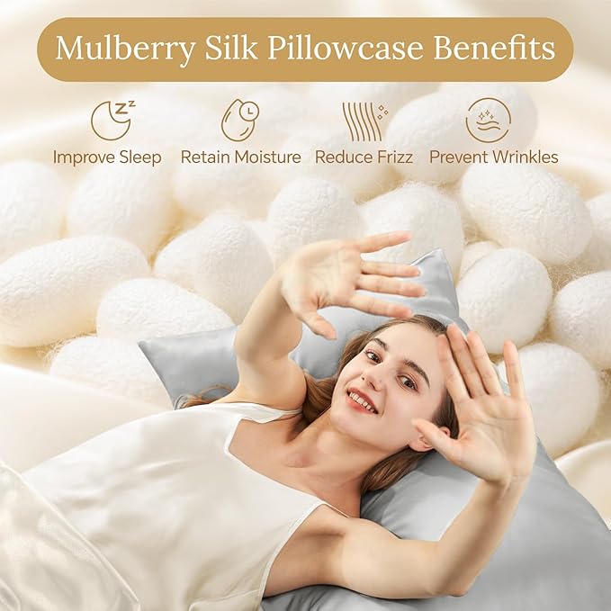 INFIIXSO Mulberry Silk Pillow Case King Size, Silk Pillowcase with Hidden Zipper 20"x36", Extraordinary Smooth and Soft Pillow Cases for Hair and Skin(Light Grey, 1 Pack)