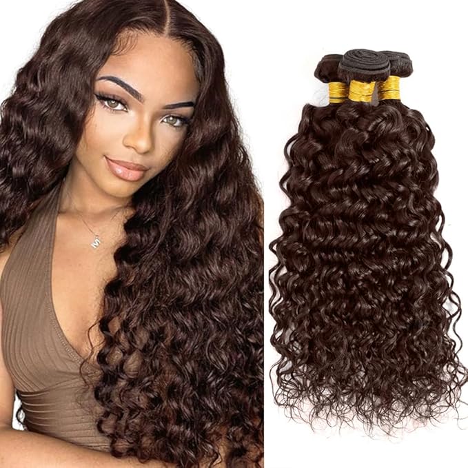 Chocolate Brown Bundles Human Hair Color 4 Water Wave Bundle Niegmeag Virgin Remy Hair 3 Bundles 26 28 30 Inch Double Weft Brown Wet and Wavy Bundle 150g