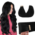GOO GOO Tape in Hair Extensions Human Hair, 1 Jet black, 18inch 50g 20pcs, Skin Weft Seamless Invisible, Silky Straight with Thick Ends, Remy Human Hair