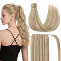 Ve Sunny Hair Extensions Ponytail Real Human Hair Wrap Around Clip in Ponytail Hair Extensions Straight Extensions Human Hair for Women Blonde Highlights for Women Warm Color 18inch 80G