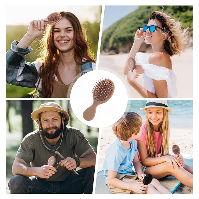 RHOS Mini Hair Brush for Women,Men and Kids-Travel Size Hair Brush for Purse,Pocket,backpack-Small Cushion Paddle Brush with Soft Bristles-Mini Detangler Brush for All Hair Types(1 Pack-Mocha)