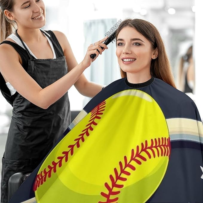 Fashion Unisex Hair Cutting Cape with Adjustable Closure Yellow Softball Ball American Barber Cape