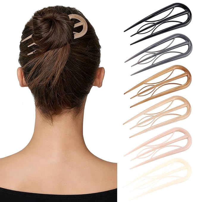6 PCS French Hair Pins for Women - Large U-Shaped Hair Forks with Internal Teeth, Strong Hold for Thick & Thin Hair, Effortless French Twists, Updos, Buns & Chignons, Hairstyle Accessories