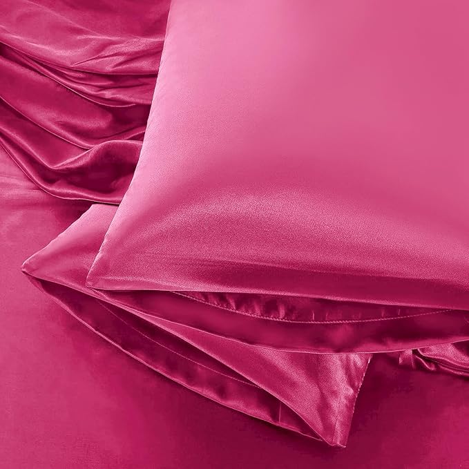 Aormenzy Satin Body Pillow Cover Set of 2, 20x54 Inches Hot Pink Body Pillow Case for Adults, Silky Soft & Cooling Body Pillow Pillowcase with Envelope Closure