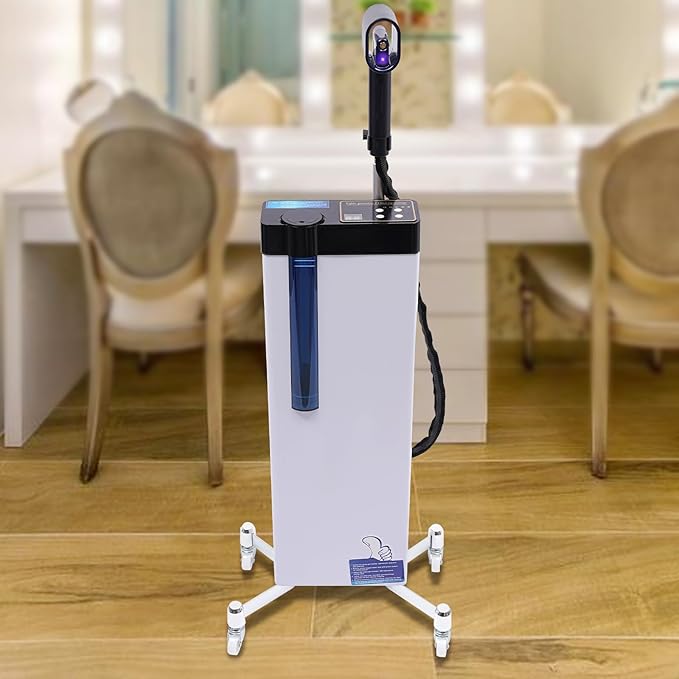 Nano Hair Steamer for Hairdressing Care 3-In-1 Nano Scale Spray Negative Ion Blue Light Intelligent Heating for Hair Scalp Care, 5 Gears, Removable Nozzle, 360° Telescopic Bracket, Height Adjustable