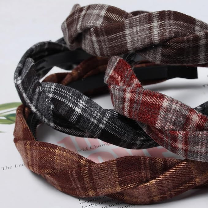 4 PK Braided Headband for Women Girls Plaid Hairband Fashion Non Slip Hairhoop Weaving Shape Winter Fall Headbands Hair Accessories
