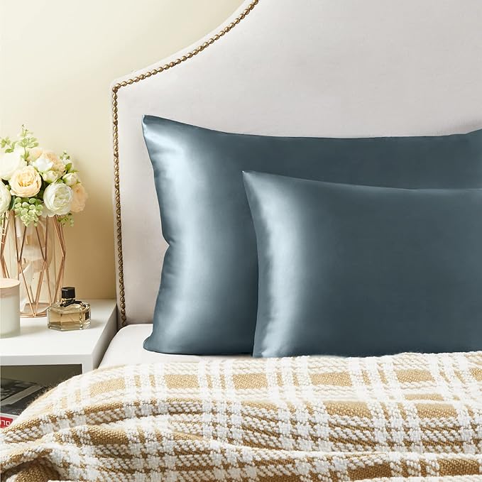 BEDELITE Satin Pillowcase for Hair and Skin, Super Soft and Cooling Similar to Silk Pillow Cases 2 Pack with Envelope Closure, Gift for Women Men(20"x36" King Size, Space Grey)