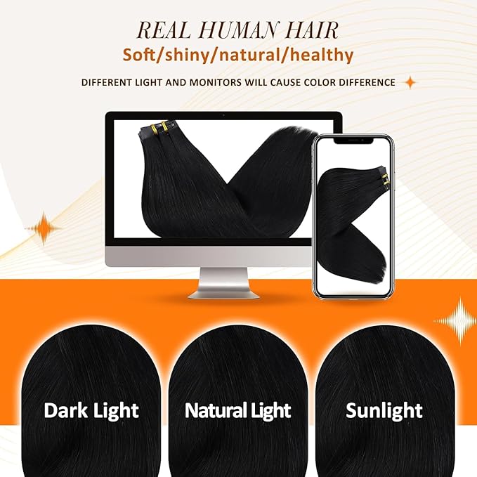 Full Shine Human Hair Clip in Extensions Black Clip in Hair Extensions for Women 24 Inch Invisible Hair Extensions Clip ins Straight Hair Full Head 8 PCS 120 G