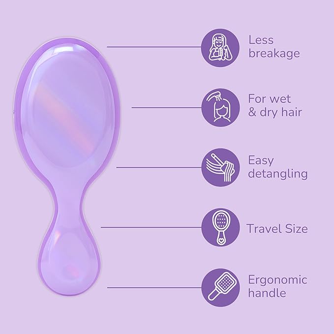 Wet Brush Mini Detangler Hair Brush for Gentle Knot Removal, Compact Travel Size, Soft Bristles for Pain-Free Detangling, Less Breakage, Works on All Hair Types, Limited Edition, Prismatic Glow Purple