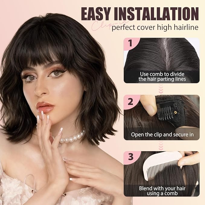 Clip in Bangs, Synthetic French Bangs Hair Clip, Light Blonde Mix Bleach Blonde Fake Bangs Fringe with Temples Hairpieces for Women Natural Curved Hair Extensions for Daily Wear