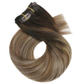 Moresoo Clip in Hair Extensions Real Human Hair for Women Long Human Hair Clip in Extensions Balayage Brown to Blonde 22 Inch Different Batches