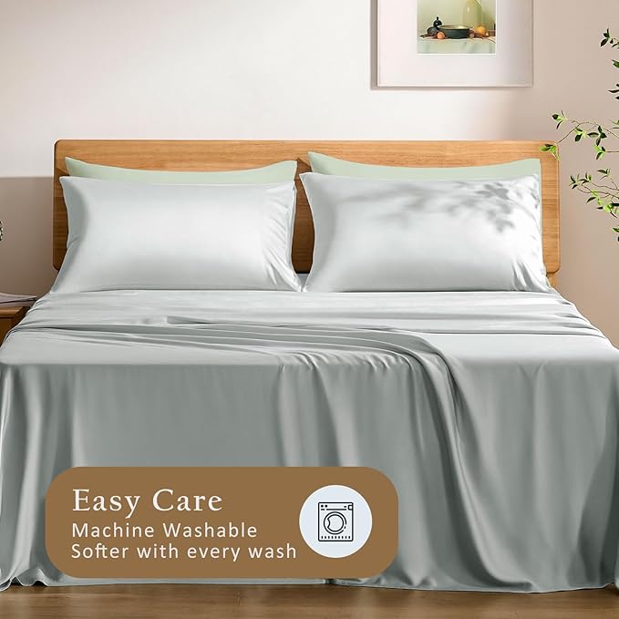 TOSMO Luxury Pillow Case Set of 2 - Cooling Viscose Derived from Bamboo, Oeko-TEX, Breathabl Silky Soft Pillow Cases with Envelope Closure (Queen, Sliver)