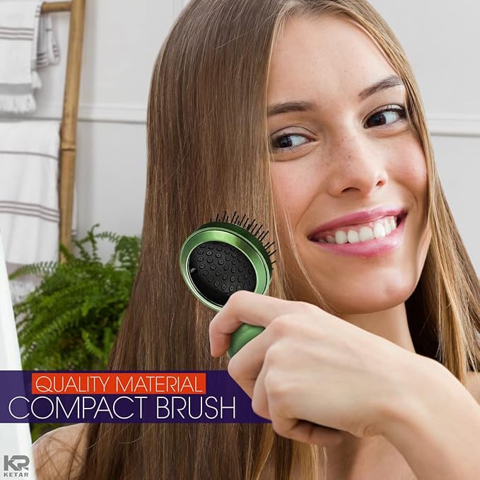 Mini Hair Brush Set of 6 - Foldable Travel Brushes for Hair in Assorted Colors – Lightweight and Portable Travel Brush for Women with Mirror for Quick Touch-Ups