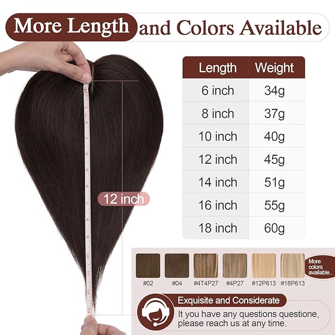 SEGO Hair Topper for Women, No Bangs Real Human Hair Topper with Anti-Slip Clips (12 Inches #4T4P27 Ombre Medium Brown Mix Dark Blonde)