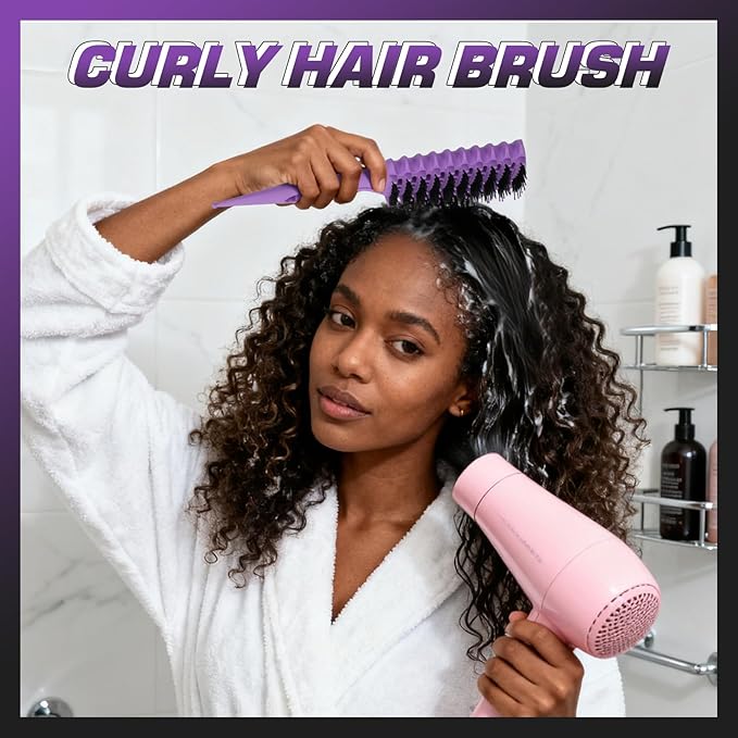 Candy Brush Curl Defining Vented Hair Brush for Effortlessly Blow Drying Detangling and Shaping and Styling, Airflow Wet Hair Brush for All Hair Types for Women and Men, Anti-Pull & Frizz, Purple