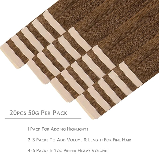 WENNALIFE Tape in Hair Extensions Human Hair, 20pcs 50g 18 inch Light Auburn Brown Remy Hair Extensions Straight Human Hair Tape in Extensions Skin Weft Tape Extensions Human Hair