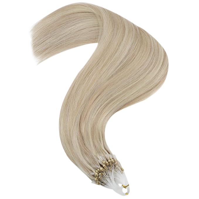 YoungSee Micro Loop Hair Extensions Real Human Hair Blonde Bead Hair Extensions Human Hair Highlight Blonde and Ash Blond Micro Hair Extension 22In 50g Soft Hair Extension for Photo Shoots 50s 50g